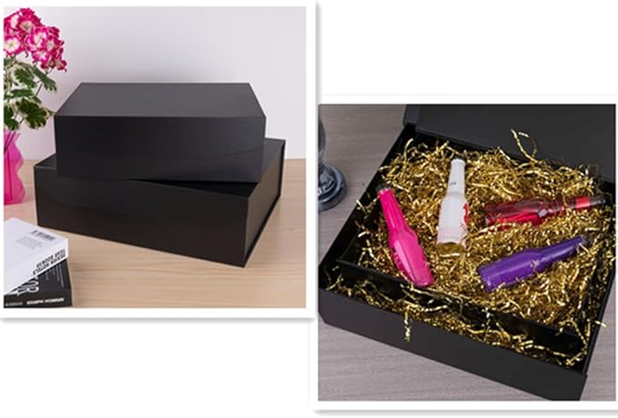 3 Pcs Matte Black Extra Large Gift Box with Lid, 19x16x6 Inches, Hard Magnetic Giant Gift Boxes for Presents Clothes Robe Wedding Dress Sweater,Reusable Foldable Bridesmaid Proposal Box