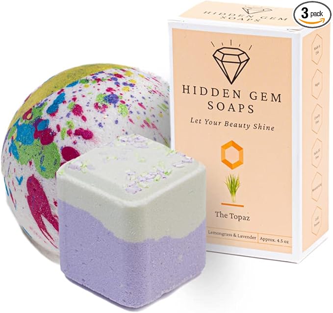 November Birthstone Topaz 3 Piece Gift Set All Natural Bar Soap, Bath Bomb, Shower Steamer Made in USA Palm Oil Free
