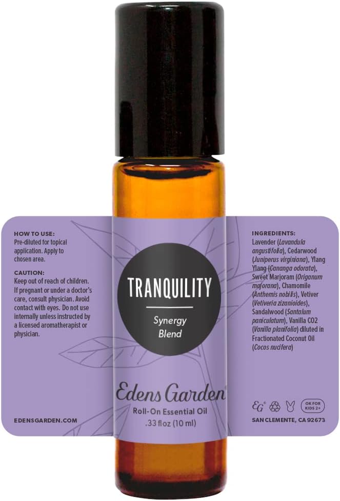 Edens Garden Tranquility Essential Oil Roll-On Blend- 100% Pure Premium Grade, Natural, Therapeutic, Aromatherapy, Kid & Skin Safe, The Best for Gifts, Relaxation Pre-Diluted 10 ml (.33 fl oz)