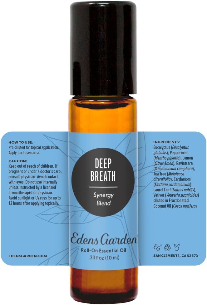 Edens Garden Deep Breath Essential Oil Roll-On Blend- 100% Pure Premium Grade, Natural, Therapeutic, Aromatherapy, Kid & Skin Safe, The Best for Wellness, Relaxation Pre-Diluted 10 ml (.33 fl oz)