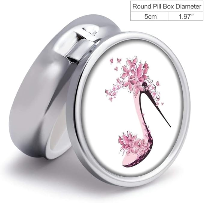 Crystal High Heels Pill Box Purse Pocket Small Round Silver Pill Case Decorative Box Metal Medicine Vitamin Pill Organizer Portable Unique Gift