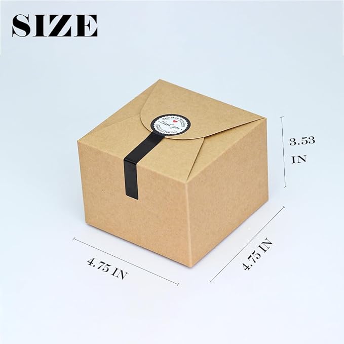 Brown Gift Box with Stickers, 10 Pack Small Cute Boxes for Gifts, Candy, Cookie, Chocolate, Craft, Candle, Party, Birthday and More(4.75” x 4.75” x 3.53”)