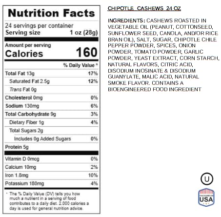 Hot & Spicy Chipotle Flavored Cashews 24 oz Resealable Pouch | Bold & Crunchy Snack | Gourmet Seasoned Nuts | Perfect for Parties & Gifting | Jaybee's Nuts