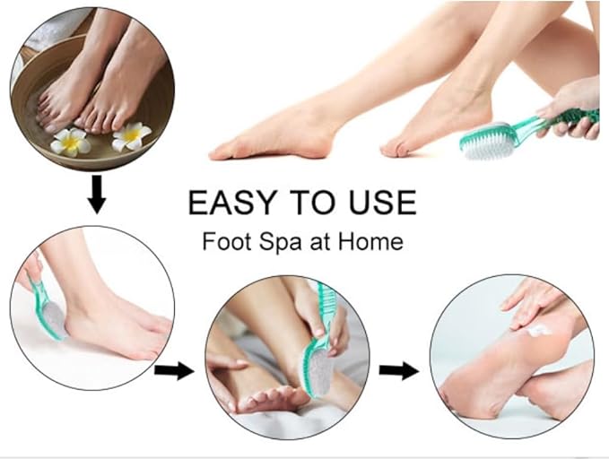 4 Pcs Foot Brush for Shower with Handle 2 in 1, Large Foot Pumice Stone Brush Scrubber Foot File Calluses Remove Suitable for Horniness Foot Spa, Foot Care Smooth Skin (Green)