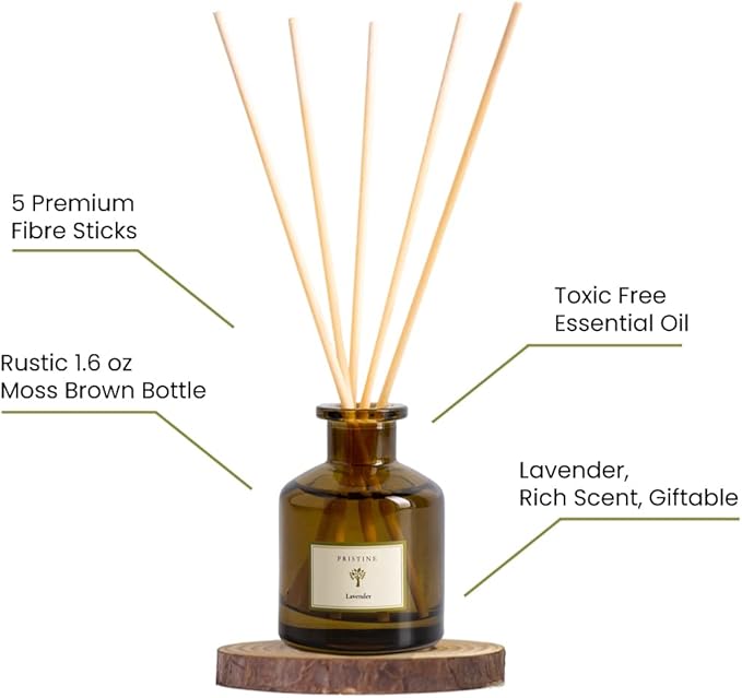 PRISTINE Lavender Dream Reed Diffuser for Home | Fresh Lavender & Eucalyptus Room Fragrance Reed Diffusers, Oil & Room Diffusers with Reeds Stick Set | Home Fragrance Scent Diffuser for Relaxation