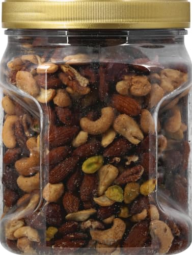 PLANTERS Deluxe Mixed Nuts, Cashews, Almonds, Pecans, Pistachios, Hazelnuts, Roasted with Sea Salt, Party Snacks, Plant-Based Protein Nut Mix, Snacks for Adults, After School Snack Mix, 27oz