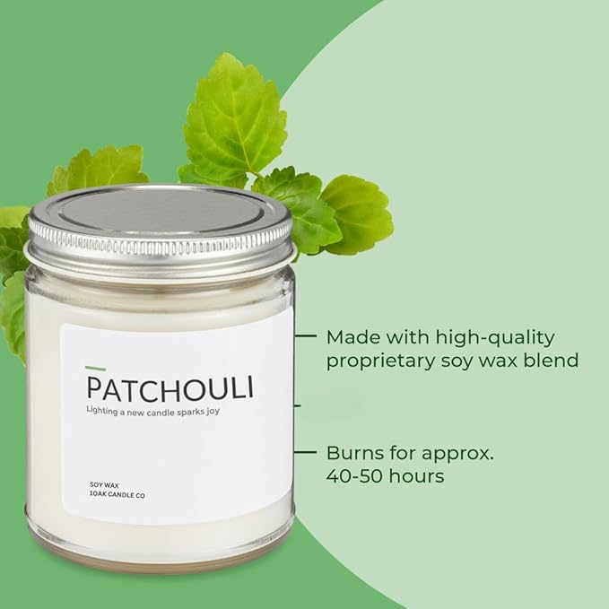 1OAK Soy Wax Scented Candles (Patchouli) - Patchouli Candle - Soy Candles for Home Scented - Long Burning Candle Premium - Hand-Poured (7oz.)