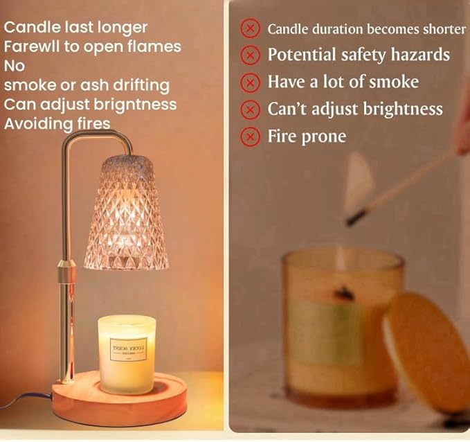 Candle Warmer Lamp with Timer Electric Wax Warmer for Scented Wax Melt Warmer Melter for Jar Candles Touch and Remote Control Dimmable Ajustable Height Gifts for Women 2 Bulbs, Star Glass
