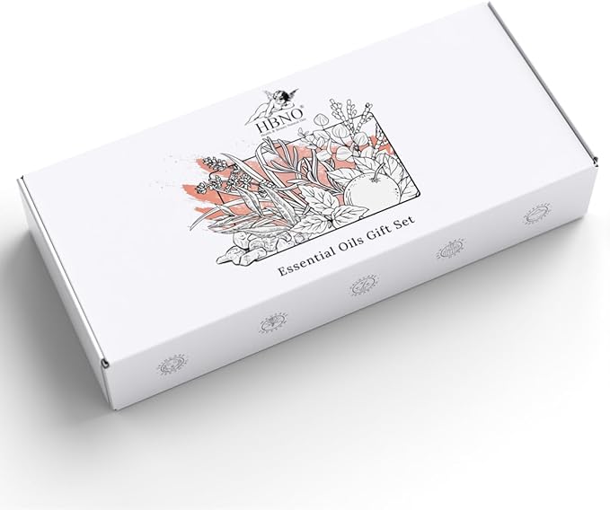 HBNO Essential Oils Set (10ml) - Top 6 Essential Oils. Ideal for Aromatherapy, Soap Making, and Skincare and More - Lavender, Eucalyptus, Tea Tree, Peppermint, Orange, Lemongrass