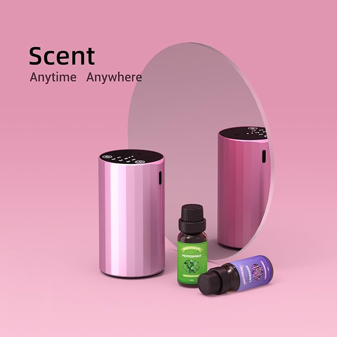 Essential Oil Diffuser Waterless Scent Aromatherapy Diffusers for Home Large Room, Bedroom, Car, Office,Desk, Battery Operated, Small Cordless Air Freshener Machine, 3 Countdown Timers & 3 Mist Levels