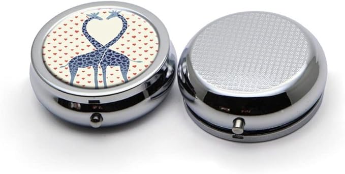 Giraffes Pill Box Purse Pocket Small Round Silver Pill Case Decorative Box Metal Medicine Vitamin Pill Organizer Portable Unique Gift