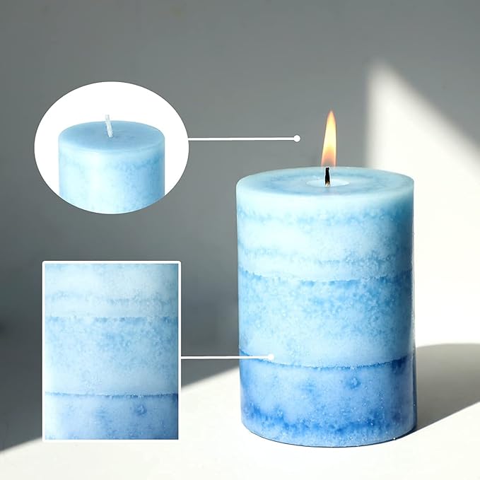 3x4 inch Blue Pillar Candles for Home Scented 3 Pack Lilac Garden Scented Long-Lasting Hand-Poured Candle Coastal Decoration Gifts for Women Wedding Party Shower Bathroom Decor