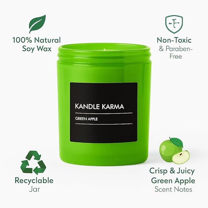 Luxury Soy Wax Candle, Green Apple Scented Candle Gifts for Women, Non-Toxic, Highly Scented & Long Lasting Upto 100 Hours Burning Time Natural Large Aromatherapy Bathroom Candles (18 oz)