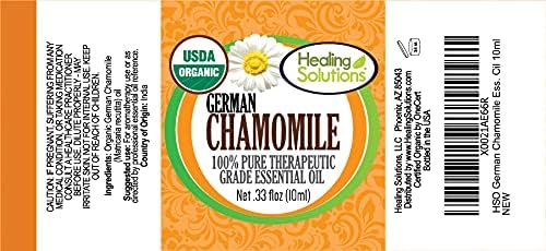Healing Solutions German Chamomile Essential Oil 0.33 oz (10ml), Organic, Pure & Undiluted, for Hair, Diffuser, & Skin
