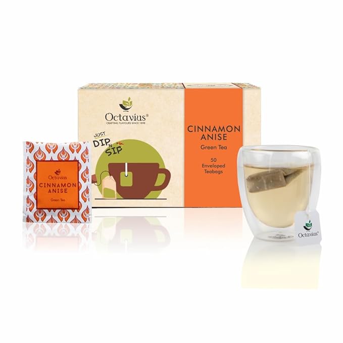 Octavius | Tea Sampler Pack | Assortment of Green Teas | Cinnamon Anise Green Tea | 50 Enveloped Double Chamber Tea Bags | Tea Sampler Variety Pack | Perfect for Tea Lovers | Pack of 1