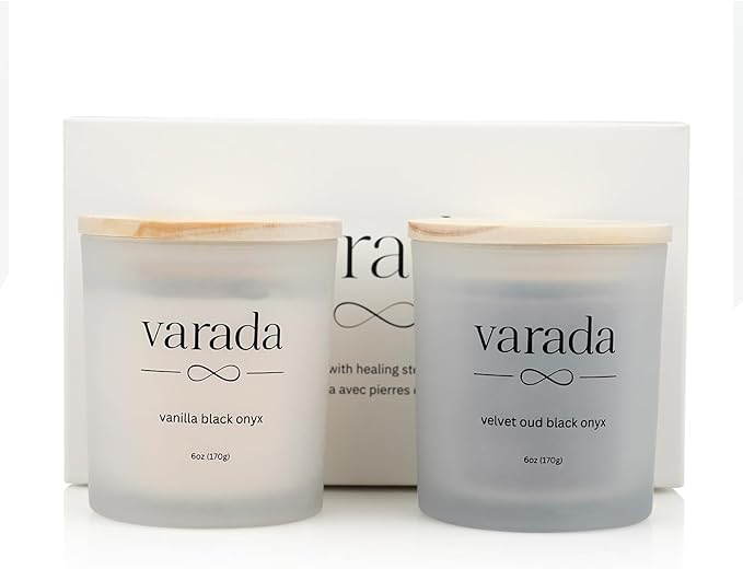Aromatherapy Soy Candle Gift Set. 24K Gold Foil and Black Onyx -80 Hours of Clean Burn. Vanilla and Velvet Oud. Stess Relief. Relaxation. Manifestation. Birthday. Appreciation.