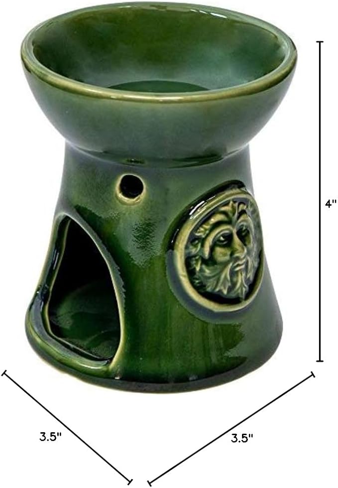 Ceramic Oil Burner - Essential Oil Aroma Diffuser, Aromatherapy Candle Tea-Light Holder (Green Man)