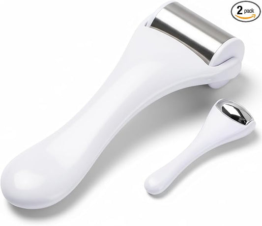 Tondiamo 2 Pcs Muscle Roller Stick Fascia Body Cellulite Face Muscle Massage Roller Manual Massage Tools for Muscles Relief Neck Arm Back Leg Rollers Deep Release(White,Metal)