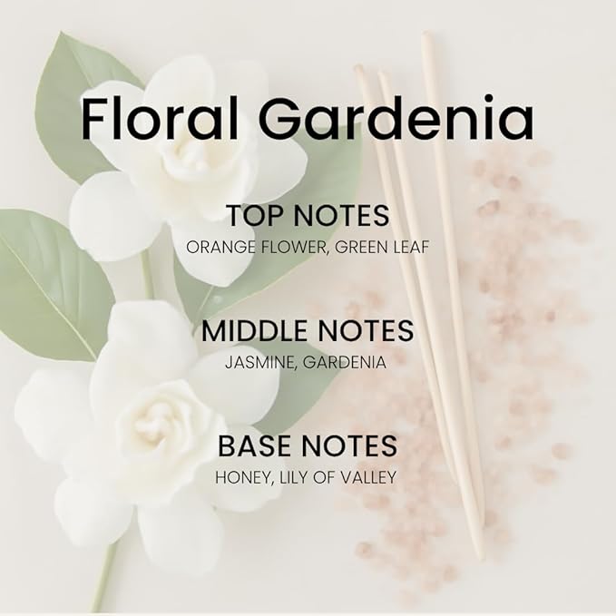 Floral Gardenia Reed Diffuser Set - Luxury Fragrance Reed Diffusers for Home, Office & Bathroom Décor - Long-Lasting Scent with Non-Toxic Oils (5.63 oz)