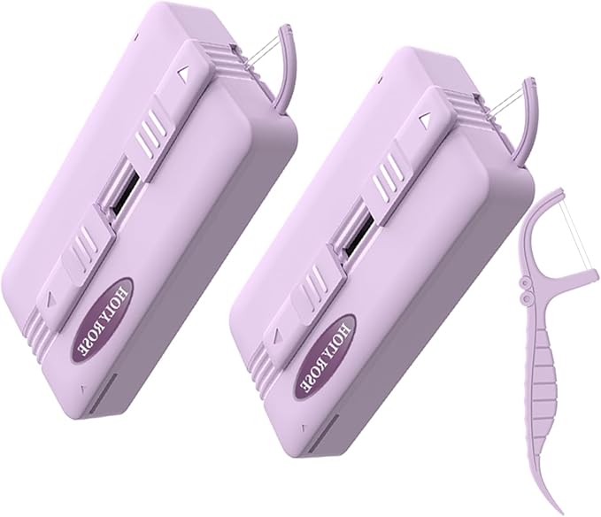 Holy Rose Twin-Line Dental Floss Picks - Portable Flossers Dispenser (2 Boxes) - Mint Flavor Fresh Floss Stick-Dual Action Cleaning,Travel Case is Ultimate Teeth Hygiene Tool.