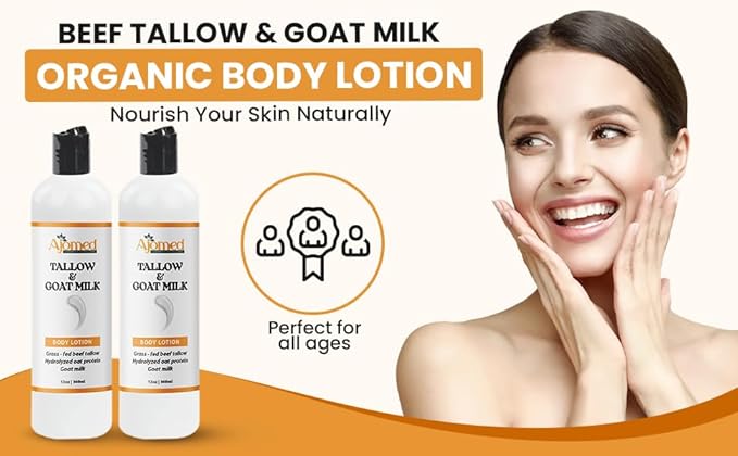 Tallow & Goat Milk Body Lotion for Sensitive Skin, Organic moisturizing Lotion - Soothes Dry skin, Goat Milk face and body Moisturizer - Handmade Tallow for skin cream (12 OZ, Lavender Vanilla)