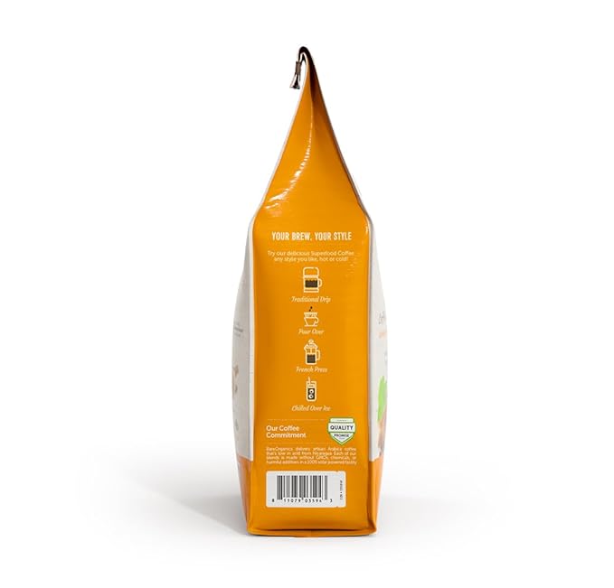 Focus Coffee with Superfoods - Organic Probiotic Mushroom Ground Bagged Coffee, Supports Healthy Focus & Digestion, Infused with Ashwagandha, Lion's Mane, and Cinnamon, USDA Certified Organic 10 oz