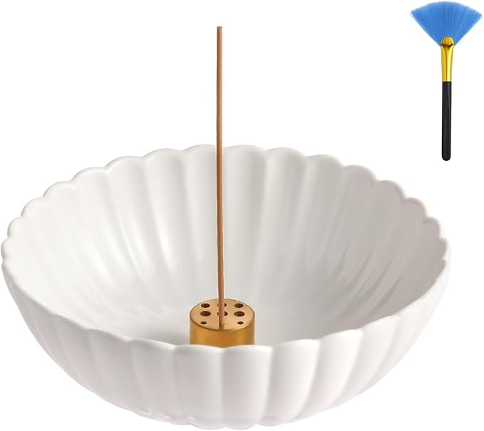 Incense Holder for Sticks, Ceramic Smudge Bowl Ash Catcher for Incense, Cones, Sage and Palo Santo, Incense Burner Holder Ideal for Smudging, Incense Burning, Decoration (White)