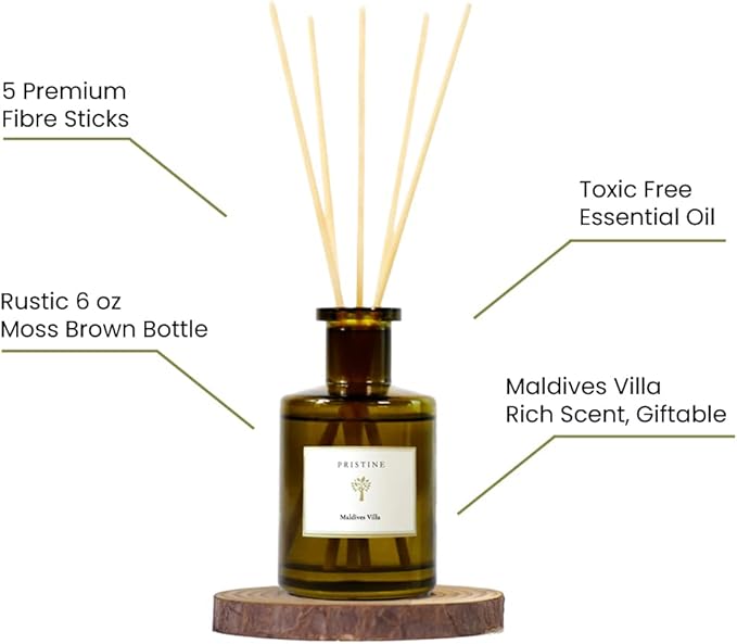 PRISTINE Maldives Villa/Inspired by Marriott Hotel Reed Diffuser for Home | Citrusy Grapefruit, Apple/Ocean Breeze/Sandalwood Oil Reed Diffuser Set & Reed Diffuser Sticks | Home Decor Scent Diffuser