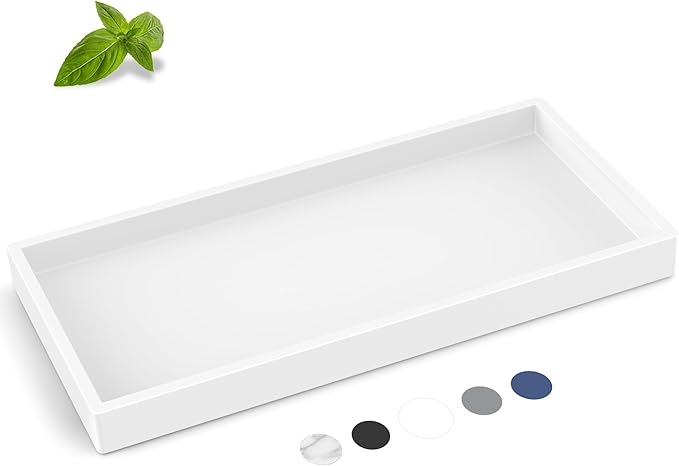Bathroom Counter Tray,EG-SIPRO High-Grade Thickened Silicone Bathroom Vanity Tray,Shatterproof Rectangle Bathroom Tray Soap Dispenser Tray for Bathroom Countertop, Pure White, 10.6''×5.1'', (EGTRAY)