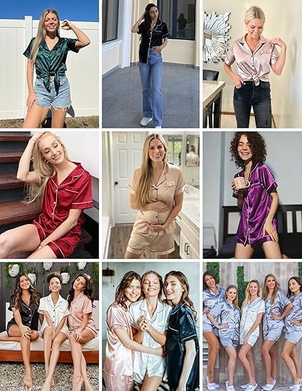 Ekouaer Silk Pajamas for Women Short Sleeve Sleepwear Soft Button Down Loungewear 2 Piece Satin Pjs Shorts Set S-XXL
