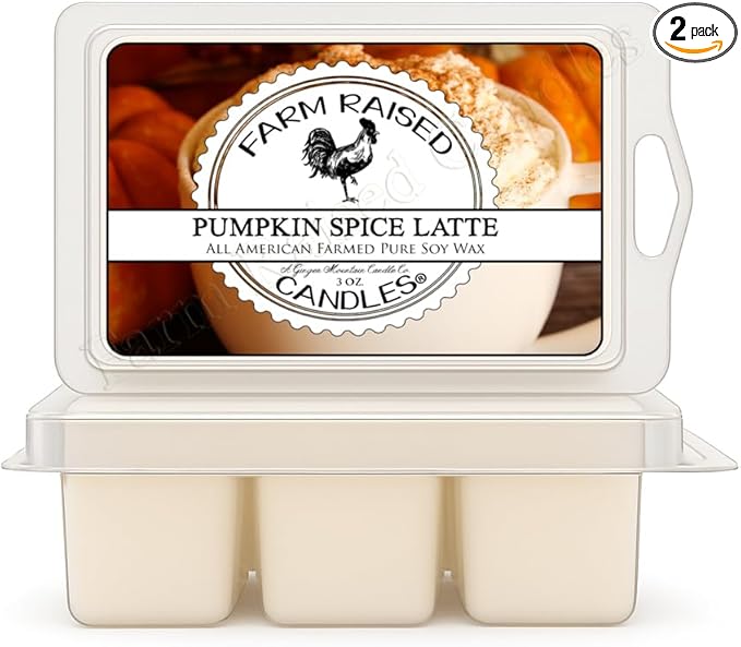 Farm Raised Candles – Pumpkin Spiced Latte Wax Melts 2-Pack | Fresh from The Farm Soy Wax Melts | 6 oz Total (Two 3 oz Clamshells, 12 Cubes) | Hand-Poured Autumn Coffeehouse Scent