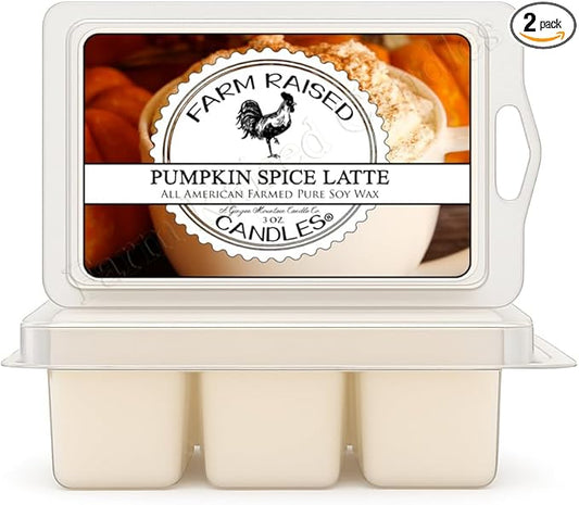 Farm Raised Candles – Pumpkin Spiced Latte Wax Melts 2-Pack | Fresh from The Farm Soy Wax Melts | 6 oz Total (Two 3 oz Clamshells, 12 Cubes) | Hand-Poured Autumn Coffeehouse Scent