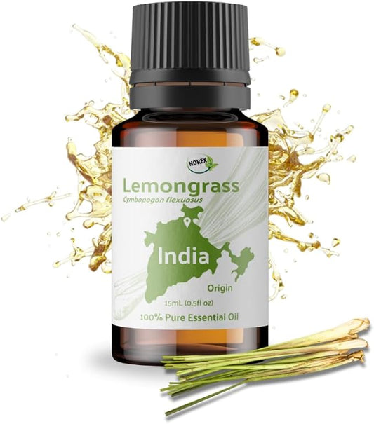 Lemongrass Essential Oil - Natural Aceite de Hierba Limón from Norex Flavours India - Lemongrass Essential Oils for Hair, Aromatherapy and Massage (15ml)
