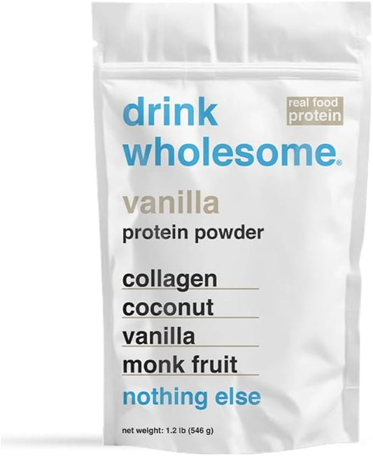 drink wholesome Vanilla Collagen Protein Powder | for Sensitive Stomachs | Gut Friendly | Additive & Dairy Free | No Artificial Sweeteners | No Bloating, Farts or Gas | No Constipation or Diarrhea