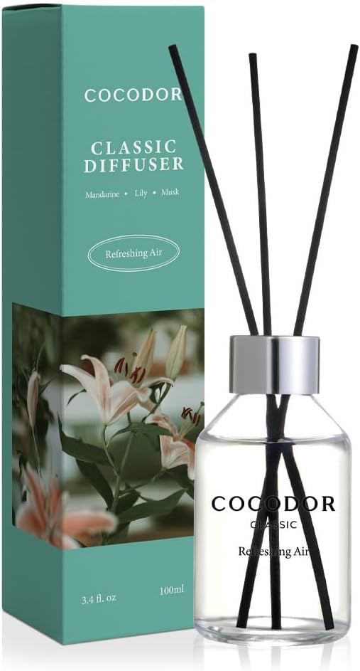 COCODOR Classic Reed Diffuser/Refreshing Air/3.4oz(100ml)/1 Pack/Home Fragrance Scent Essential Oil Stick Diffuser for Bedroom Bathroom Home Décor