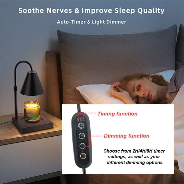 Candle Warmer Lamp, Stepless Dimming Candle Warmer Lamp with Timer & Dimmer Height Adjustable Compatible with Jars Scented Wax for Home Decor (Metal Base-Black)