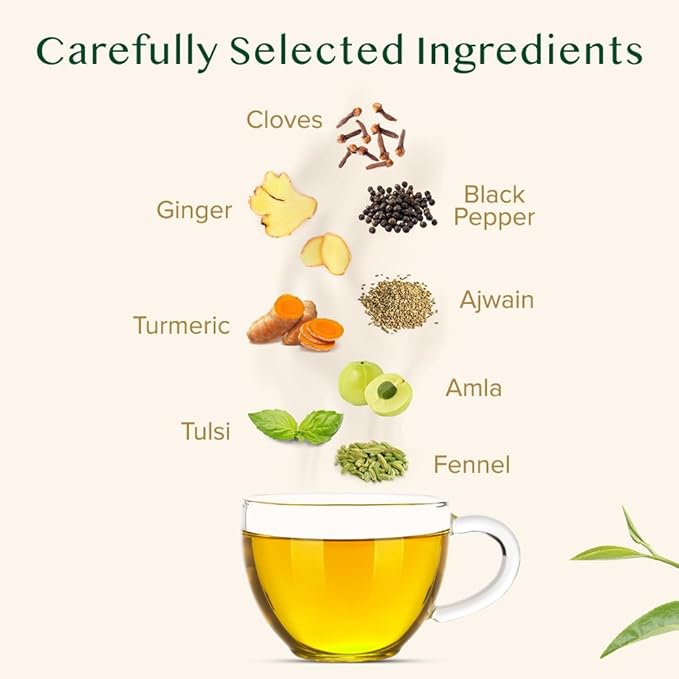 VAHDAM, Vedic Kadha Herbal Tea Bags (100 Ct) Caffeine Free, 100% Real Ingredients - Turmeric, Black Pepper, Amla, Tulsi, Ginger, Cloves | Pure Herbal Tisane - Earthy, Savory | Resealable Ziplock Pouch