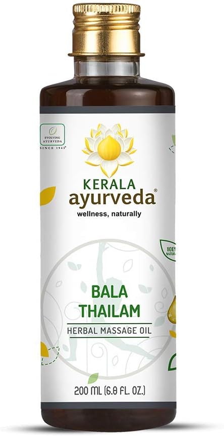 Kerala Ayurveda Bala Thailam - Ayurvedic Daily Massage Rejuvenative Oil for Body - Strengthens & Tones Muscles & Balances Vata, 6.8 Fl Oz