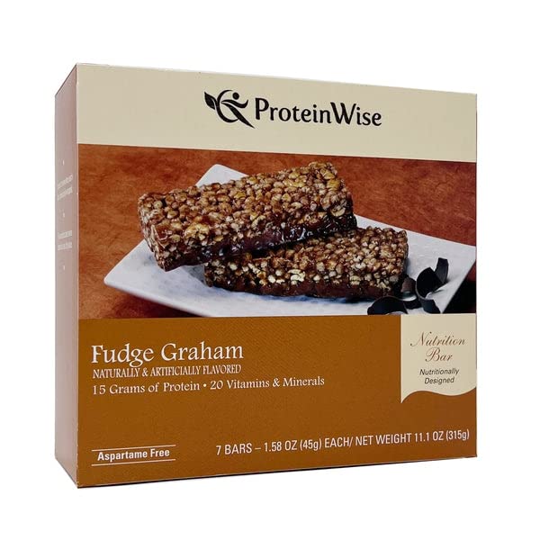 PROTEINWISE Nutrition Bar, High Protein, Vitamins and Minerals, Weight Loss Friendly Healthy Snack, 7/Box (Fudge Graham)