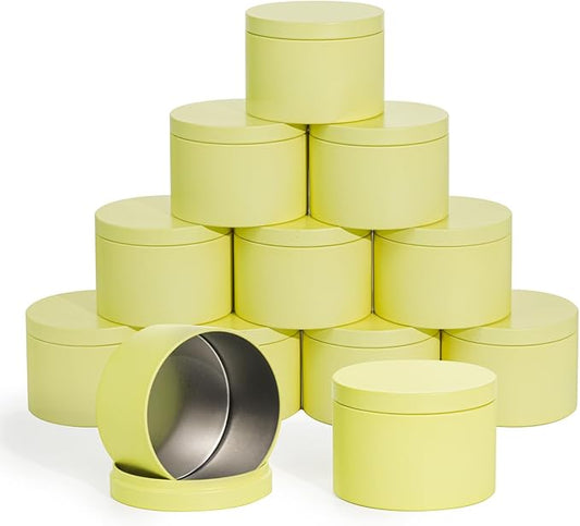 Aroparc Candle Tins with Lids, 3 Wicks Candle Containers 12 Pack 14oz/420ml Seamless Bulk Candle Containers for Candle Making Supplies Wholesale Empty Candle Jars - Lemon