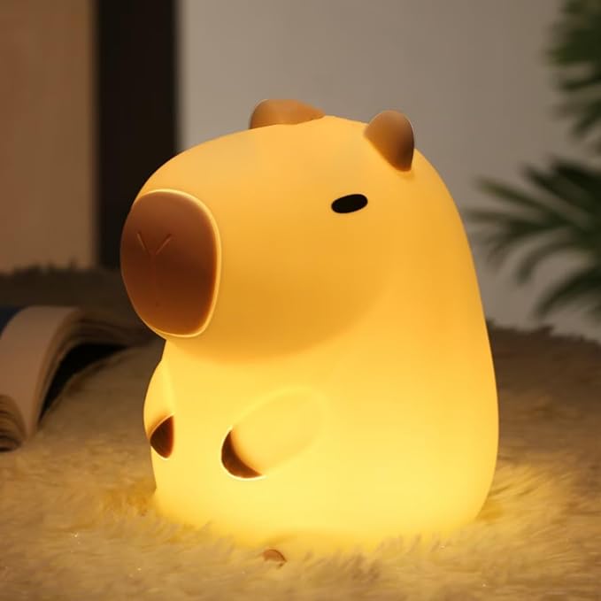 ATSUI Cute Capybara Night Light, LED Squishy Novelty Animal Lamp, Food Grade Silicone, 2 Level Dimmable, Breastfeeding Nursery Nightlight for Room Decor, Funny Gifts Stuff for Boys Girls Baby Children
