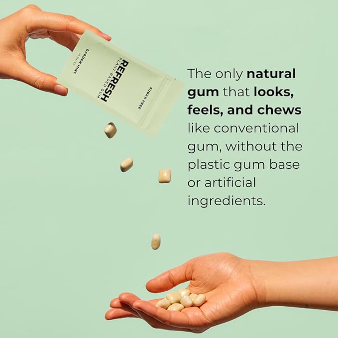 Refresh Gum Garden Mint – Xylitol, Sugar Free Chewing Gum Pouches, Natural Flavor & Organic Ingredients – Aspartame Free, Plant-Based, Non-GMO – 45 Pieces Each, 3 Pack