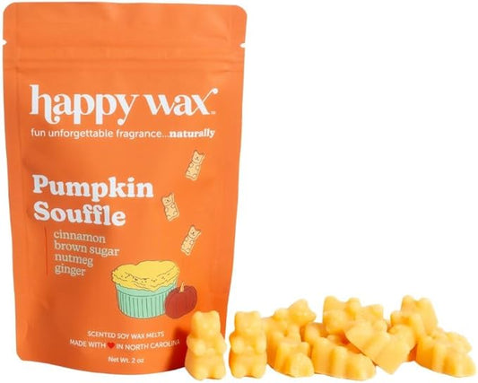 Happy Wax Pumpkin Souffle Scented Bear Wax Melts - Natural Strong Fall Scented Infused with Essential Oils - Non Toxic - for use with Warmers (8 oz Pouch)