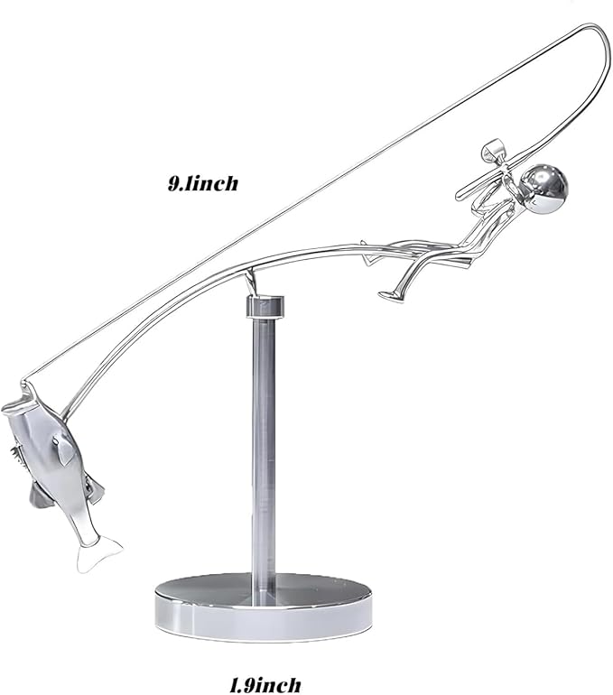 Kinetic Fishing Sculpture, Balance Art for Your Space, Fisherman Balancing Sculpture, Home Office Decor, Gifts for Fishing Lovers