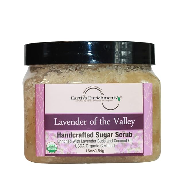 Sugar Scrub, USDA Organic Sugar Scrub, Vegan Soothing Lavender Body Scrub, Moisturizing, Hydrating, Exfoliating, Great for Rough, Dry Skin, Lips, Feet and Elbows, Coconut, Avocado, and Grape Seed Oil 16 oz