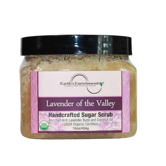 Sugar Scrub, USDA Organic Sugar Scrub, Vegan Soothing Lavender Body Scrub, Moisturizing, Hydrating, Exfoliating, Great for Rough, Dry Skin, Lips, Feet and Elbows, Coconut, Avocado, and Grape Seed Oil 16 oz
