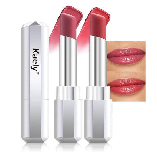 Kaely 2Pcs Honey Glossy Lipstick for Women, Rose & Girly Moisturizing Shine Lipstick for Dry Lips, Hydrating Nourishing Tinted Lip Balm, Sheer Lightweight Lip Gloss Stain Makeup, Vegan, 05+06