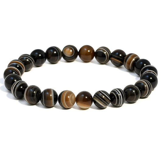 Black Sulemani Hakik Bracelet, Natural Healing Crystal Bracelet for Women and Men, 8mm Round Beaded Bracelet for Spiritual, Protection, Positive Energy, Elastic Adjustable Size Gemstone Bead Bracelet