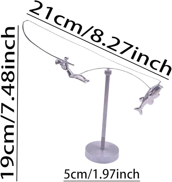 Kinetic Fishing Sculpture - Balance Art for Your Space, Kinetic Fishing Sculpture, Fisherman Home Decoration, Stainless Steel Balance Physics Toy (1PC*Silver)