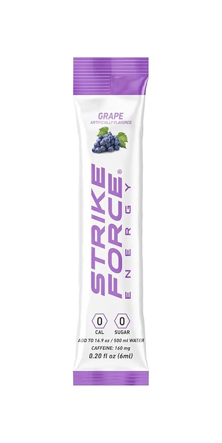 Strike Force Energy Drink Mix - Grape Flavor - Natural Tasting Caffeine Drink - Turn Any Drink into a Healthy Energy Drink - Zero Calories, Keto Friendly, Sugar Free, Pre Workout (10 Liquid Packs)